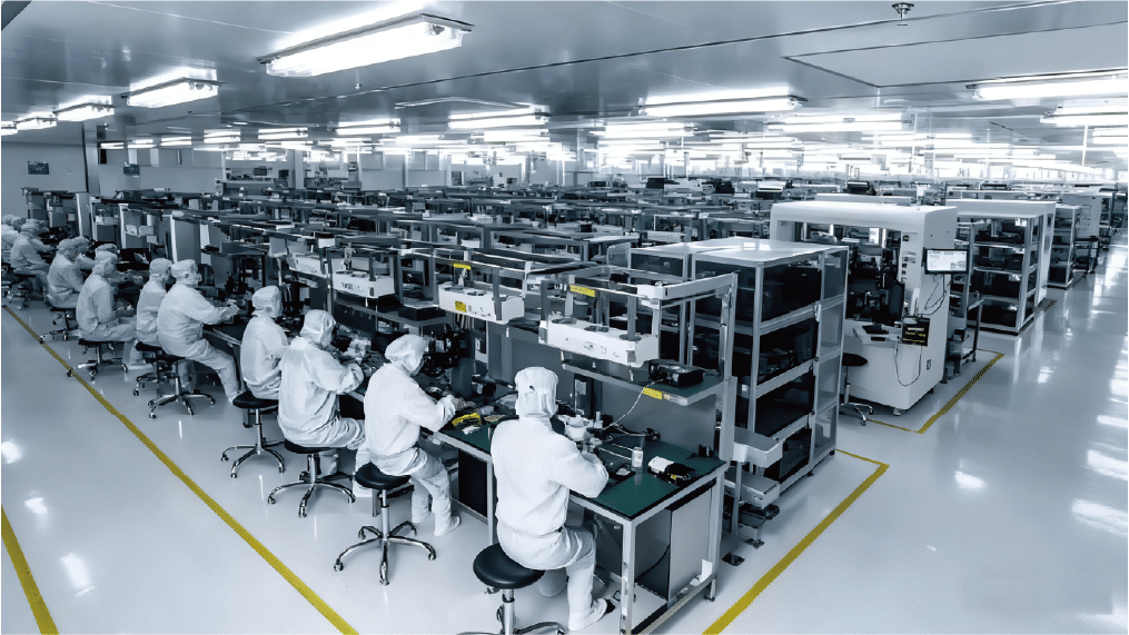 Large-scale automated fiber optic production line operated by a skilled workforce of 400+ employees