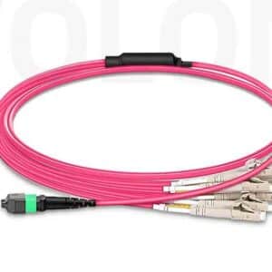 High-density 16-Fiber MTP APC to 8x LC UPC harness cable OM4 crossover for 400G