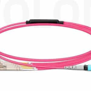 8-Fiber MTP to LC breakout cable OM4 multimode magenta jacket by Wolontek