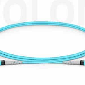Aqua jacket OM3 MTP-8 to MTP-8 jumper engineered for cost-effective 40G QSFP+ enterprise networks with zero dark fibers.