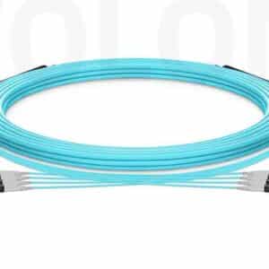 Pink OM3 MTP-8 to MTP-8 mpo optical cable for cost-effective 40G QSFP+ transceiver links and custom rack integration.