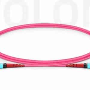 Magenta bend-insensitive OM4 MTP-24 patch cord providing dual-row 24-fiber backbone connectivity for hyperscale data centers.