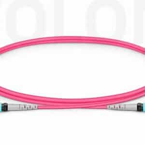 Magenta bend-insensitive OM4 MTP-8 patch cord providing zero-waste direct connectivity for high-density 100GBASE-SR4 transceivers.