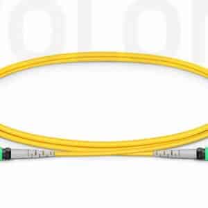 Yellow jacket OS2 MTP-8 to MTP-8 single-mode patch cord featuring precision APC polishes for long-haul 400G DR4 data center links.