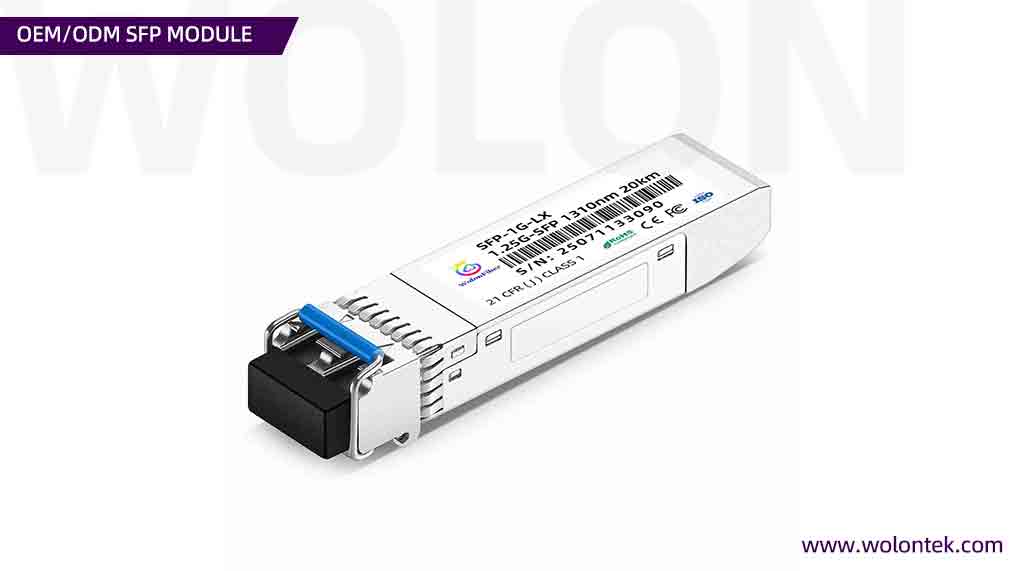 Wolon factory long-reach 1.25G 1000BASE-ZX single-mode SFP MODULE engineered for 10km to 120km transmission at 1310nm or 1550nm.