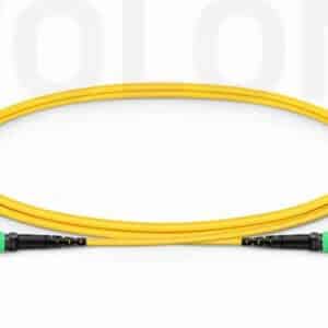Yellow jacket Custom OS2 MTP-12 to MTP-12 patch cord with precision APC polish for low-loss single-mode long-haul connections.